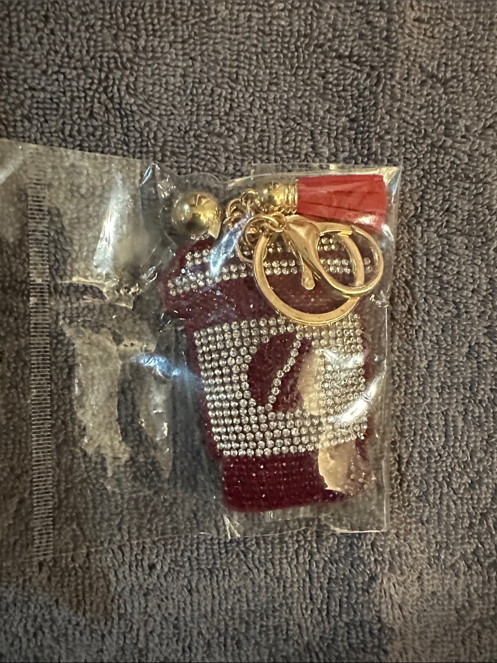 Rhinestone Red Coffee Cup Keychain with Tassel